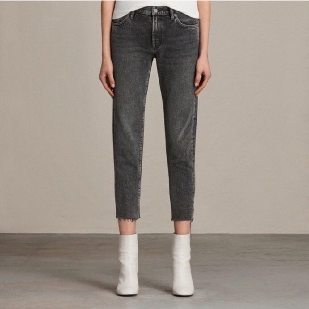 All Saints Womens Muse Black Gray Ankle Slim Jeans Raw Hem Size 29